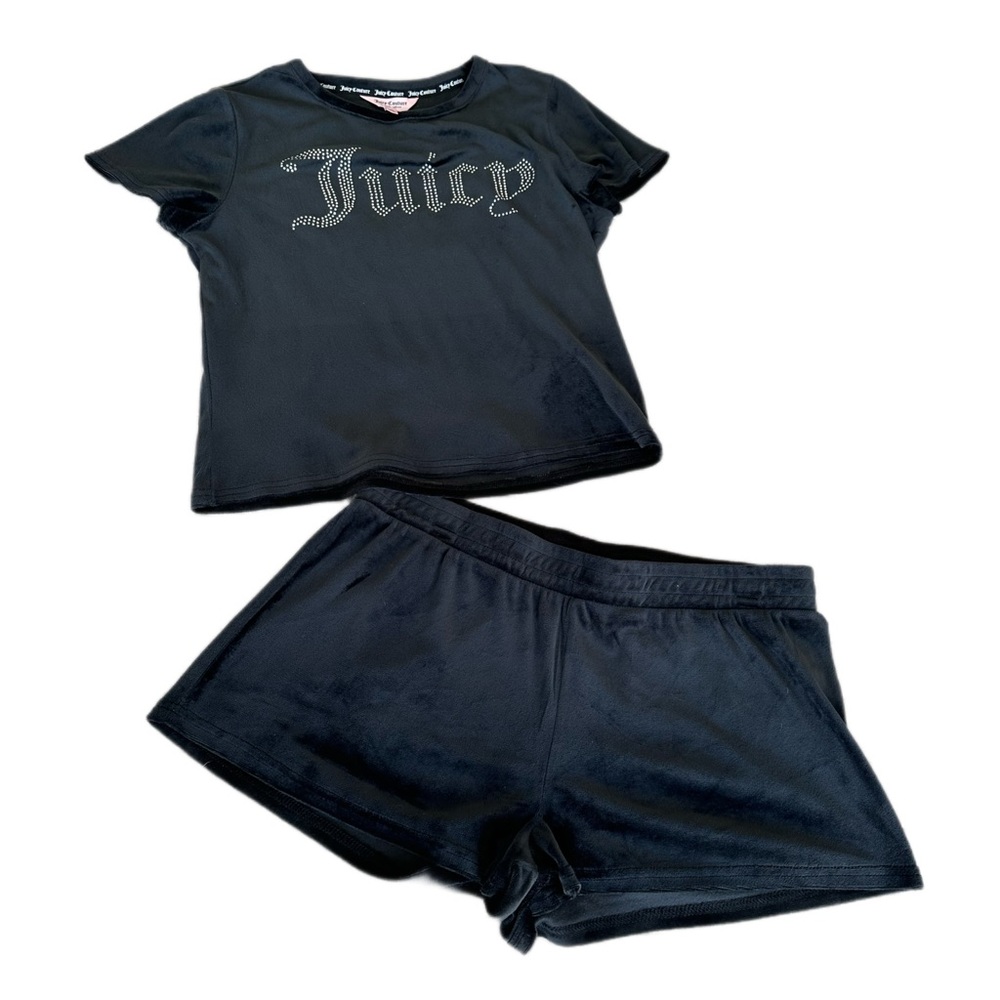 Juicy Couture 2 PC Black Velour Sleepwear Large NWT Shorts + Top Pajamas Lounge - Picture 2 of 10